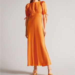 Ted Baker Lysette Tie Detail Satin Tea Dress Orange 4 (US 10/Large)